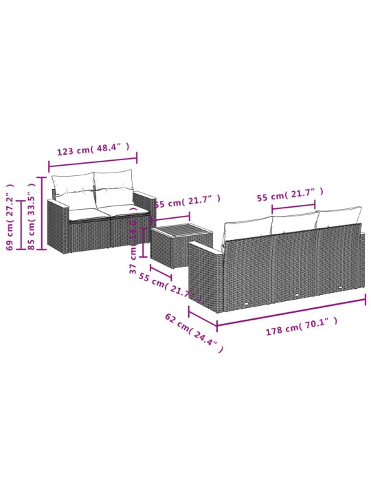 6-osaline aiadiivani komplekt patjadega, must, polürotang