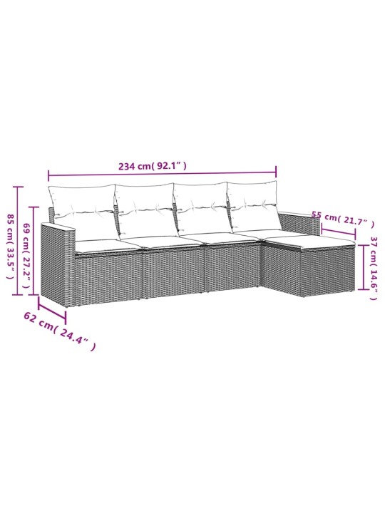 5-osaline aiamööblikomplekt istmepatjadega, polürotang, hall