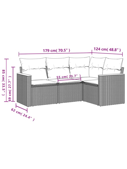 4-osaline aiadiivani komplekt patjadega, must, polürotang