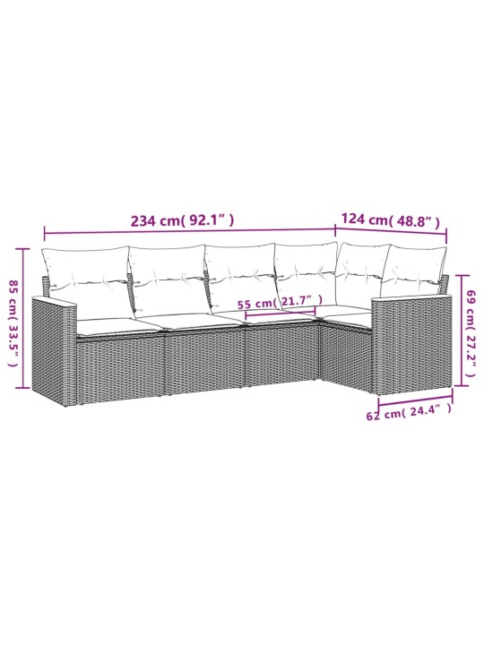 5-osaline aiamööblikomplekt istmepatjadega, polürotang, hall