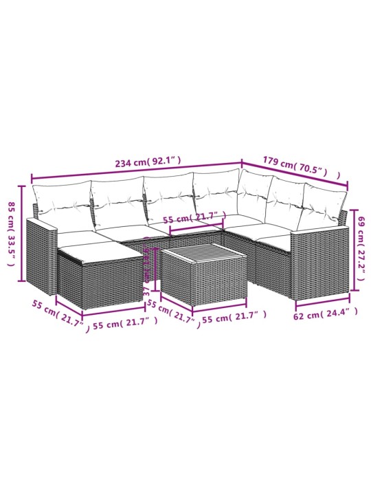 8-osaline aiadiivani komplekt patjadega, hall, polürotang