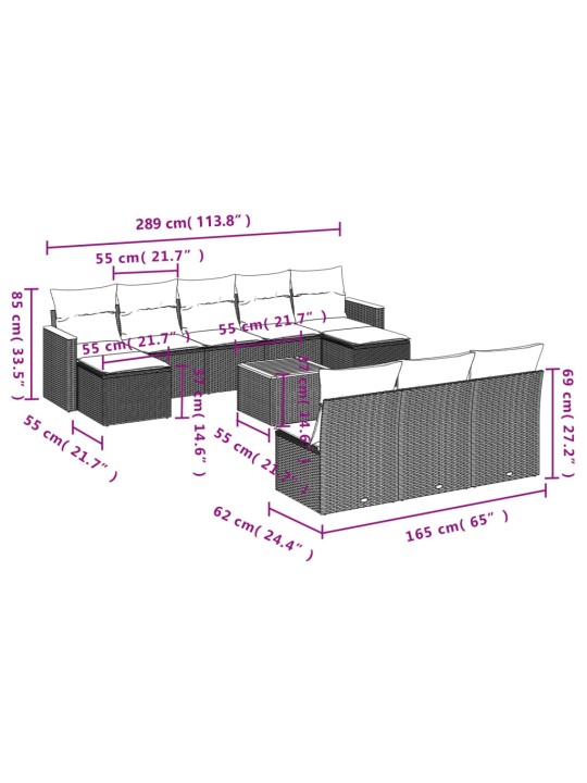 11-osaline aiadiivani komplekt patjadega, hall, polürotang