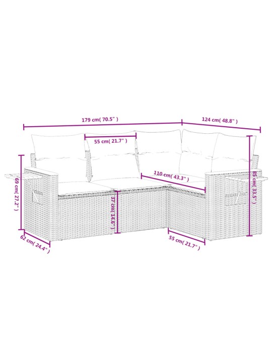 4-osaline aiamööbli komplekt patjadega, hall, polürotang