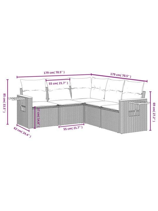 5-osaline aiamööblikomplekt istmepatjadega, polürotang, hall