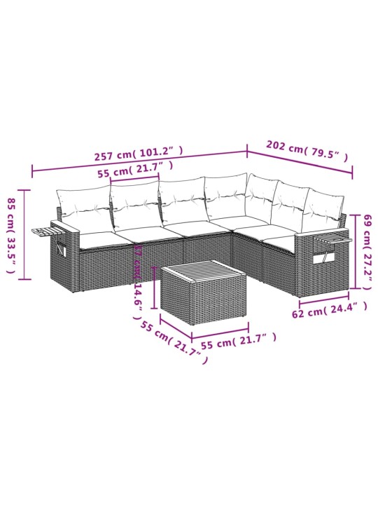 7-osaline aiadiivani komplekt patjadega, hall, polürotang