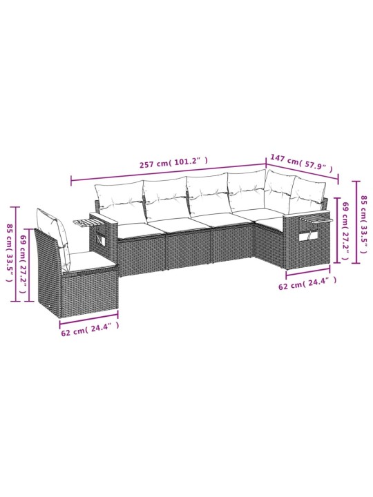 6-osaline aiadiivani komplekt patjadega, hall, polürotang