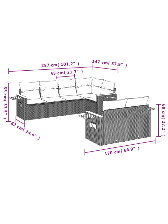 7-osaline aiadiivani komplekt patjadega, hall, polürotang