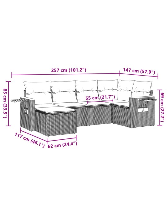 6-osaline aiadiivani komplekt patjadega, must, polürotang