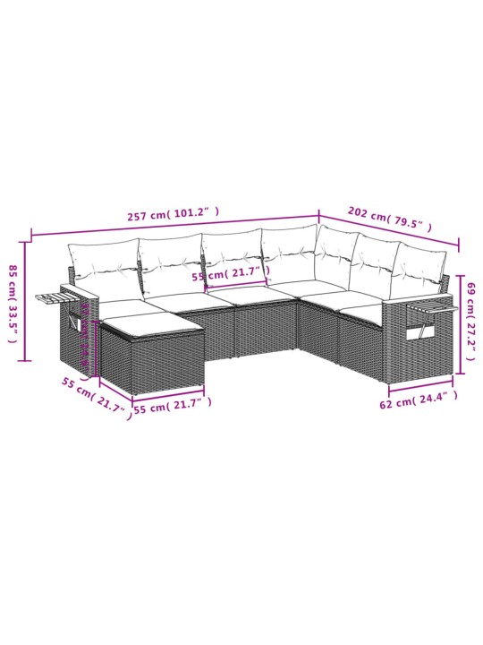 7-osaline aiadiivani komplekt patjadega, hall, polürotang