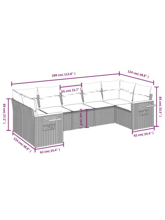 7-osaline aiadiivani komplekt patjadega, hall, polürotang