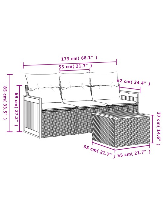 4-osaline aiadiivani komplekt patjadega, must, polürotang