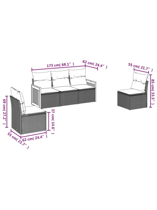 5-osaline aiamööblikomplekt istmepatjadega, polürotang, hall