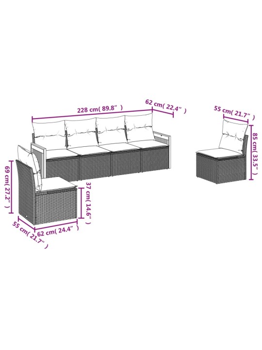 6-osaline aiadiivani komplekt patjadega, must, polürotang