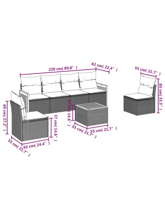 7-osaline aiadiivani komplekt patjadega, hall, polürotang