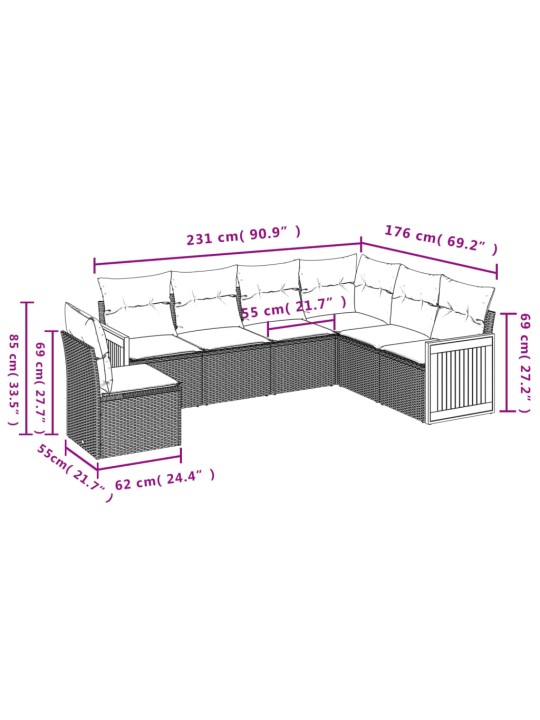 6-osaline aiadiivani komplekt patjadega, hall, polürotang