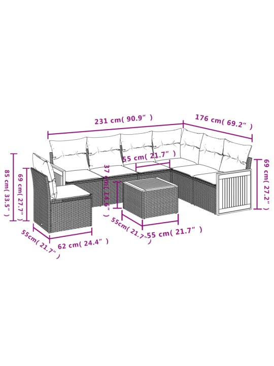 7-osaline aiadiivani komplekt patjadega, hall, polürotang