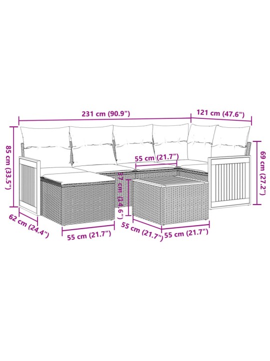 7-osaline aiadiivani komplekt patjadega, must, polürotang