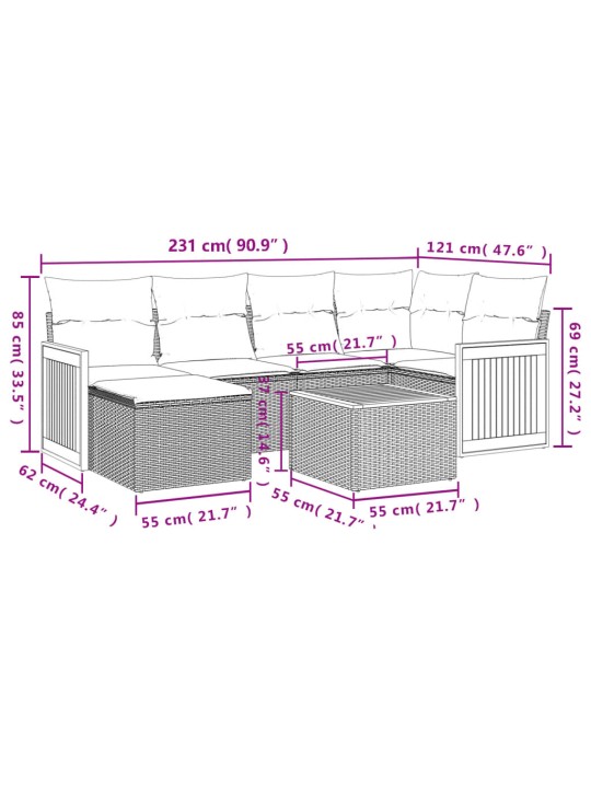 7-osaline aiadiivani komplekt patjadega, hall, polürotang