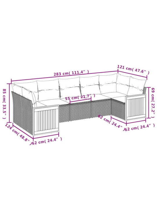 7-osaline aiadiivani komplekt patjadega, hall, polürotang