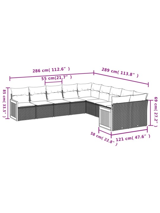 10-osaline aiadiivani komplekt patjadega, hall, polürotang