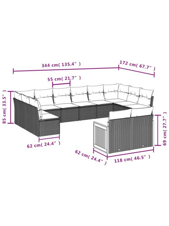 12-osaline aiadiivani komplekt patjadega, hall, polürotang