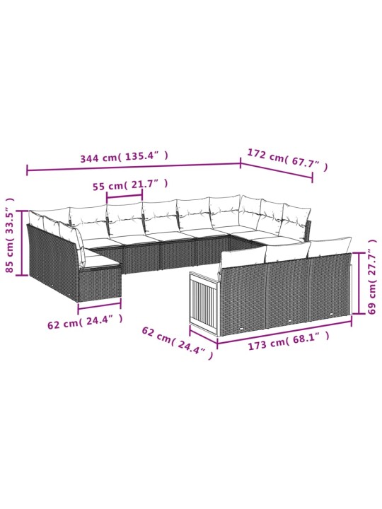 13-osaline aiadiivani komplekt patjadega, hall, polürotang