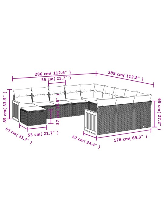 12-osaline aiadiivani komplekt patjadega, hall, polürotang