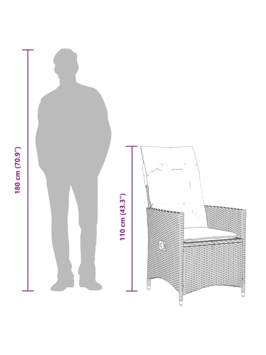 5-osaline aiamööbli komplekt patjadega, must, polürotang