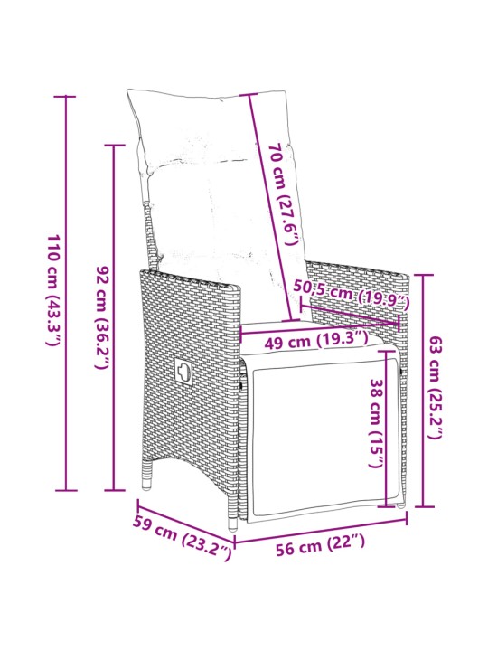 3-osaline aia bistrookomplekt istmepatjadega, hall, polürotang