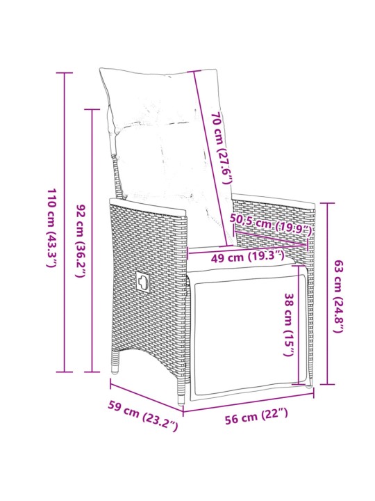 3-osaline aia bistrookomplekt istmepatjadega, hall, polürotang