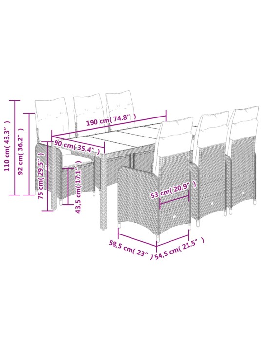 7-osaline aia bistrookomplekt patjadega, hall, polürotang