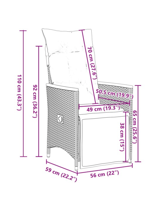 9-osaline aia bistrookomplekt patjadega, hall, polürotang