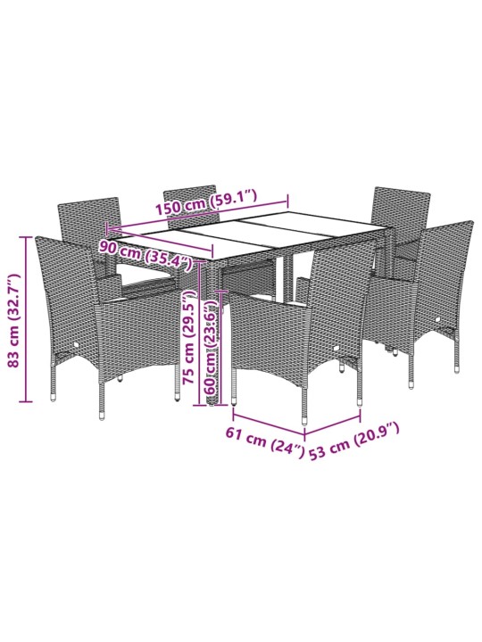 7-osaline aia söögimööbli komplekt patjadega, pruun