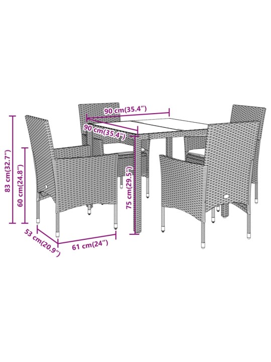 5-osaline aiamööbli komplekt patjadega, beež, polürotang/klaas