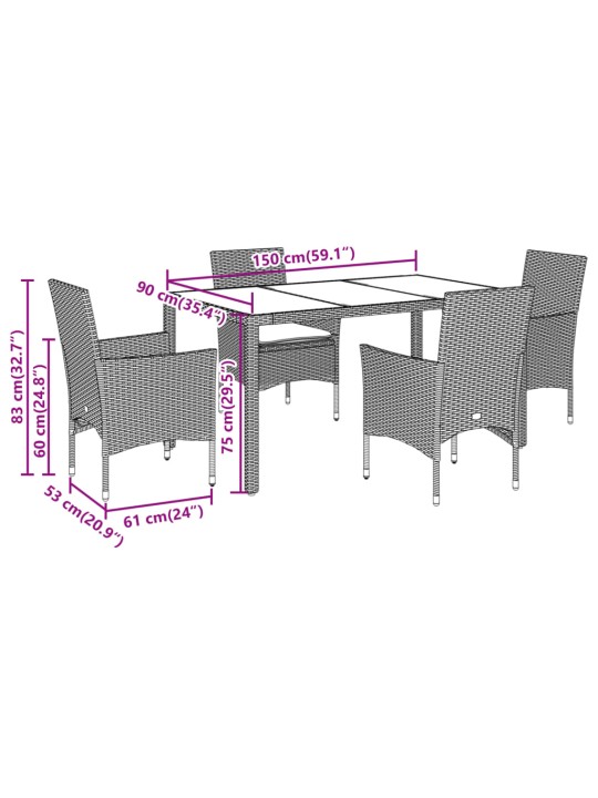 5-osaline aiamööbli komplekt patjadega, beež, polürotang/klaas