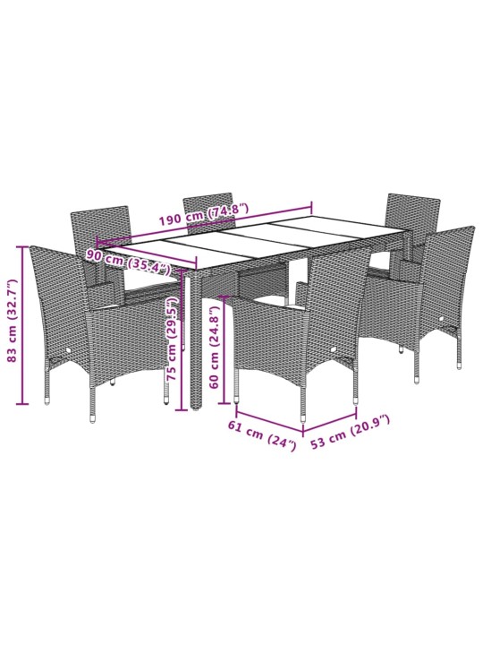 7-osaline aiamööbli komplekt patjadega, beež, polürotang/klaas