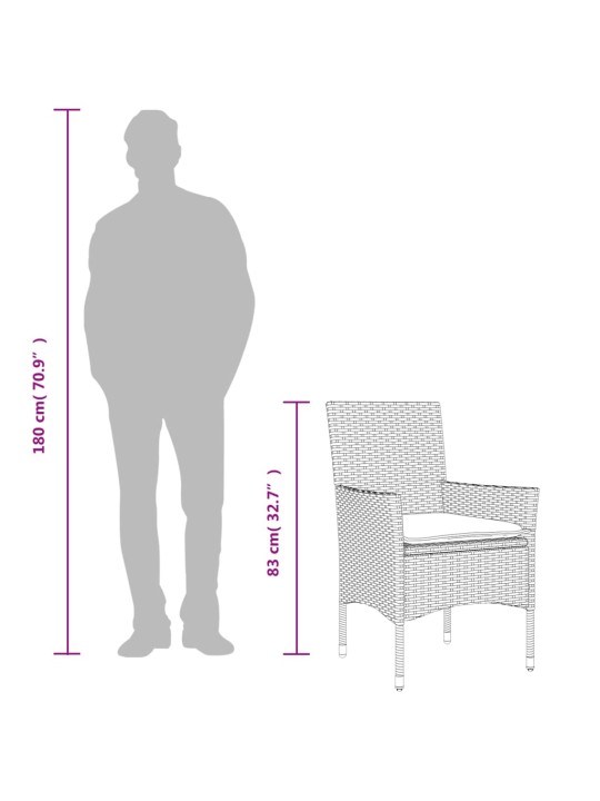 3-osaline aiamööbli komplekt patjadega, valge, polürotang/klaas