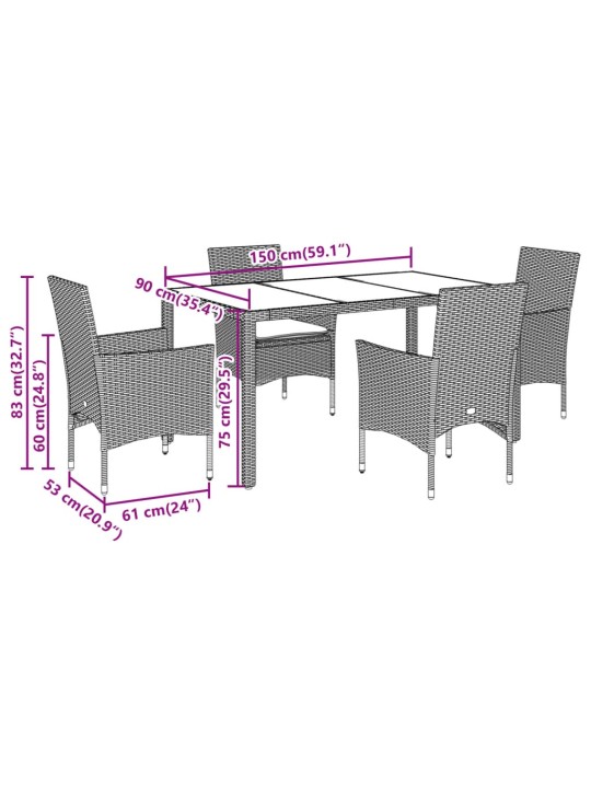 5-osaline aiamööbli komplekt patjadega, valge, polürotang/klaas