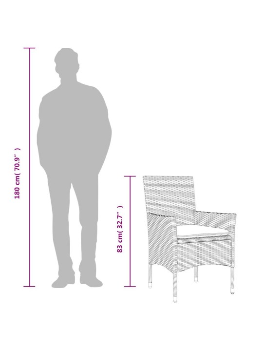 3-osaline aiamööbli komplekt patjadega, pruun, polürotang/klaas