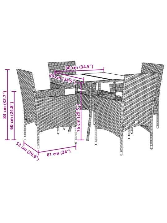 5-osaline aiamööbli komplekt patjadega, beež, polürotang/klaas
