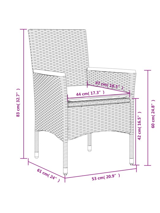 3-osaline aiamööblikomplekt patjadega, hall, pe-rotang/akaatsia