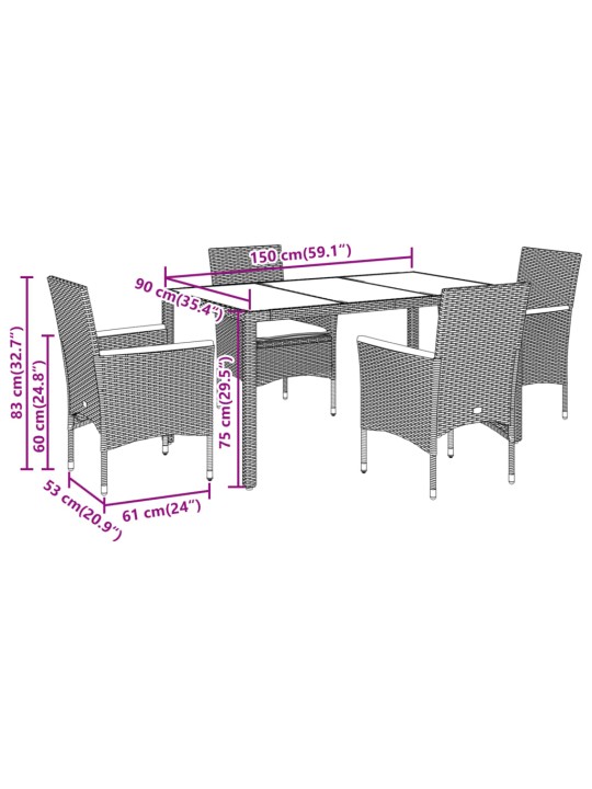 5-osaline aiamööblikomplekt patjadega, beež, pe-rotang/akaatsia