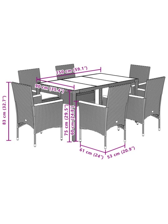 7-osaline aiamööblikomplekt patjadega, beež, pe-rotang/akaatsia