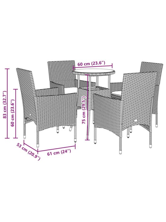 5-osaline aiamööbli komplekt patjadega must, pe-rotang/akaatsia