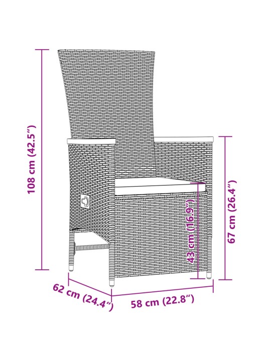 9-osaline aiamööbli komplekt patjadega, hall, polürotang