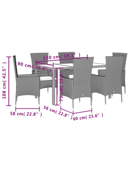 7-osaline aiamööbli komplekt patjadega, beež, polürotang