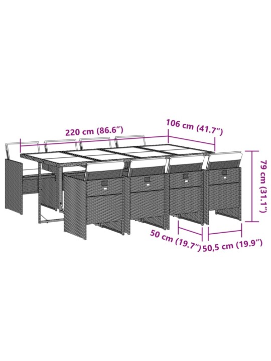 9-osaline aia söögimööbli komplekt patjadega, pruun, polürotang