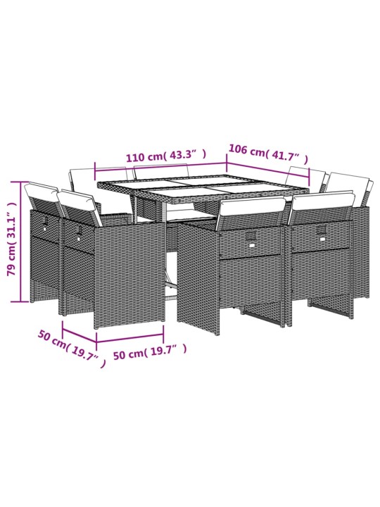 9-osaline aia söögimööbli komplekt patjadega, pruun, polürotang