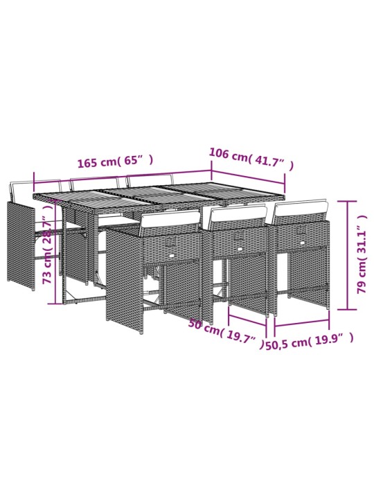 7-osaline aiamööbli komplekt patjadega, hall, polürotang