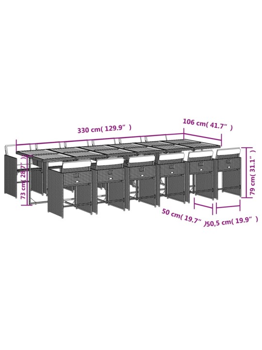 13-osaline aia söögimööbli komplekt patjadega, beež, pe-rotang